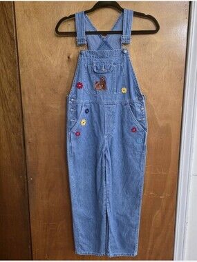 Vtg 90s Scooby Doo Denim Floral Overalls Kids Large Warner Bros Cartoon Network